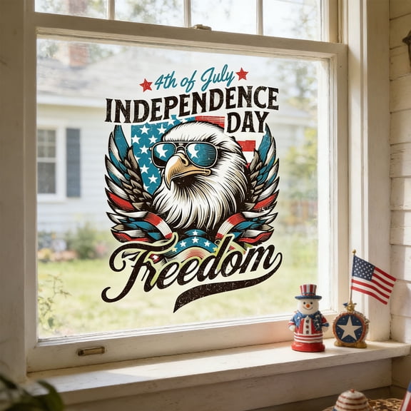 Hometravel 4th of July Patriotic Raptor Window Cling, Independence Day Stationary Window Decal, Reusable Decoration for Home Glass Door, Office Window