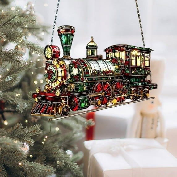 Hometravel Acrylic Christmas Tree Ornament, Exquisite Flat Train Design, Modern Home Decoration for Holiday, Minimalist Tree Decor