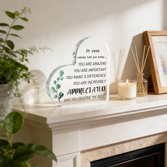 Hometravel Acrylic Heart Shaped Blessing Ornament, Clear Decorative Sign for Table and Shelf, Inspirational Message Decor for Home, Elegant Acrylic Piece for Desk and Mantel