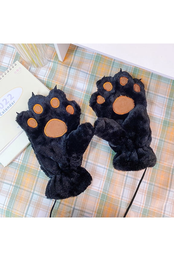 Animal Paw Design Gloves, Soft Plush Full Finger Gloves for Cold Weather, Non-Slip Grip Palm Gloves for Outdoor Activities, Winter Wear, Cosplay