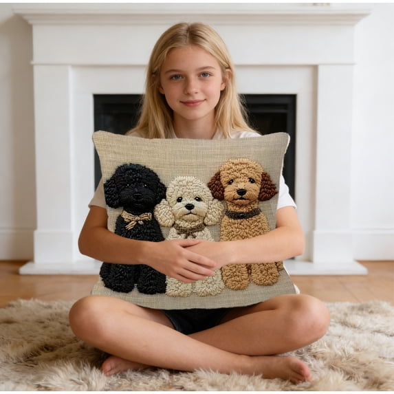 Hometravel Animals Print Dog Cushion Cover, Soft Sofa Pillow For Home And Bedroom Decor, Detailed Embroidery Style Square Pillow Case for Living Room