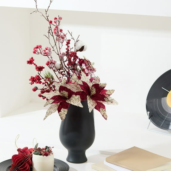 Hometravel Artificial Christmas Flower, Red Poinsettia Bloom for Vase Arrangement, HOME Decor, Festive Table Centerpiece, Seasonal Display