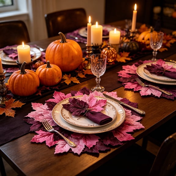 Hometravel Artificial Maple Leaf Placemat, Fall Harvest Table Decor with Durable Non-Slip Fabric, Thanksgiving Halloween Dinner Party Mat for Dining Table, Buffet, Kitchen