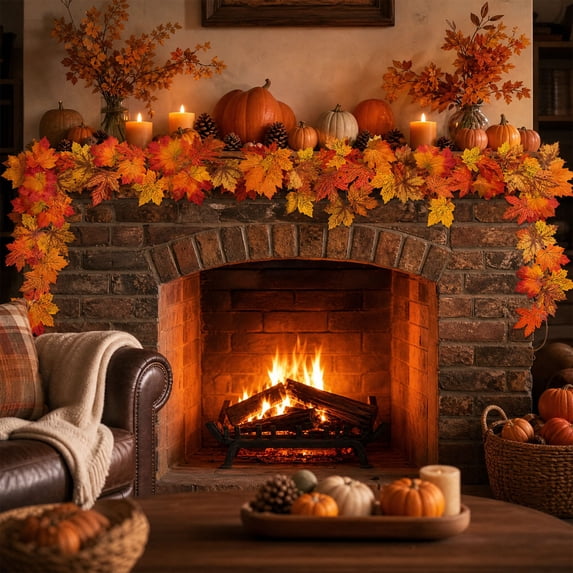 Hometravel Artificial Maple Leaf Vines Decorations, Fall Garland for Fireplaces and Dining Tables, Thanksgiving and Halloween Home Accent