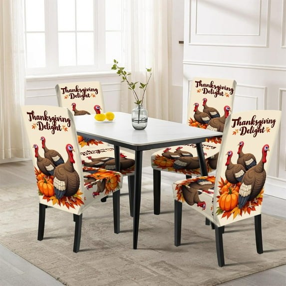 Hometravel Autumn Chair Covers Set, Thanksgiving Turkey Pumpkin Pattern Slipcovers, Detachable Washable Protective Covers for Dining Chairs, Party, Event Decor