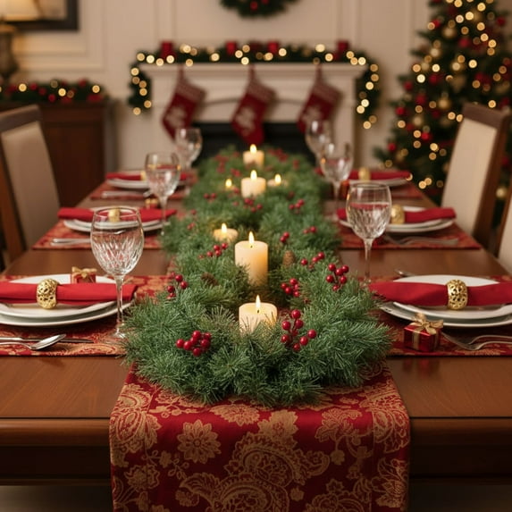 Hometravel Blooming Pine Garland, 8.86FT Christmas Wreath with Red Berries, Decorative Door Curtain Hanging for Home, Festive Entryway Decor, Holiday