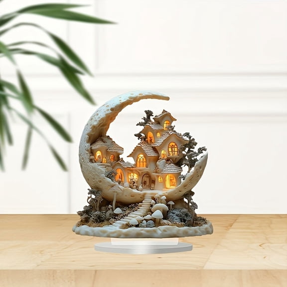 Hometravel Bohemian Style Moon Decor, Dream Cabin Themed Desktop Ornament, Artistic Resin Sculpture for Bedroom and Home Shelf Display