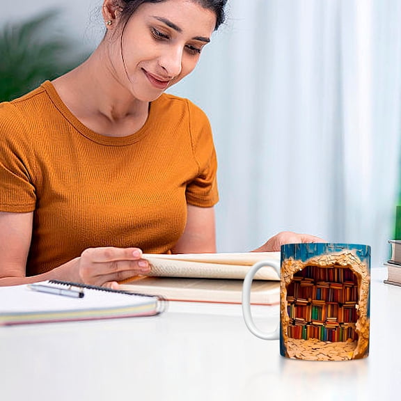 Hometravel Bookshelf Design Mug, Creative 3D Space Theme Drinkware, Multi-functional Plastic Cup for Toothbrush Storage, Art Style Beverage Container