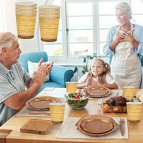 Hometravel Camping Tableware Set, 16-Piece Disposable Wood Grain Design, Hunting Theme Dinner Plates and Cups for Outdoor Parties