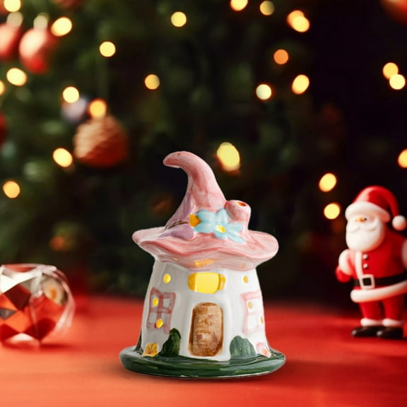 Hometravel Ceramic Christmas Village House, Magical Glowing Night Light Decor, Miniature Tabletop Christmas Scene with LED for Desktop, Shelf, Mantel