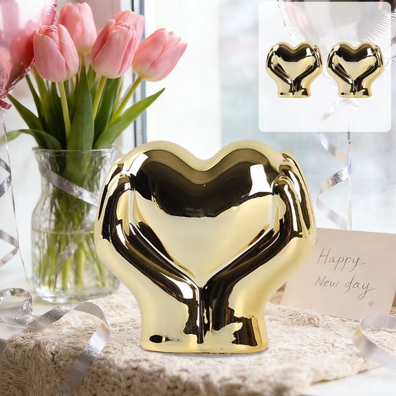 Hometravel Ceramic Love Heart Gesture Figurine, Festive February 14 Desktop Decor Set, Concise Ornament for Living Room, TV Cabinet, Mantel, Holiday Decoration Pair