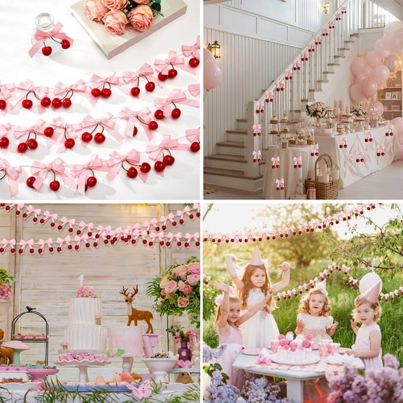 Hometravel Cherry Bow Party Decoration Set, Pink Festival Themed Ornaments, Complete Party Decor Kit with Cotton Rope for Various Celebrations, Events