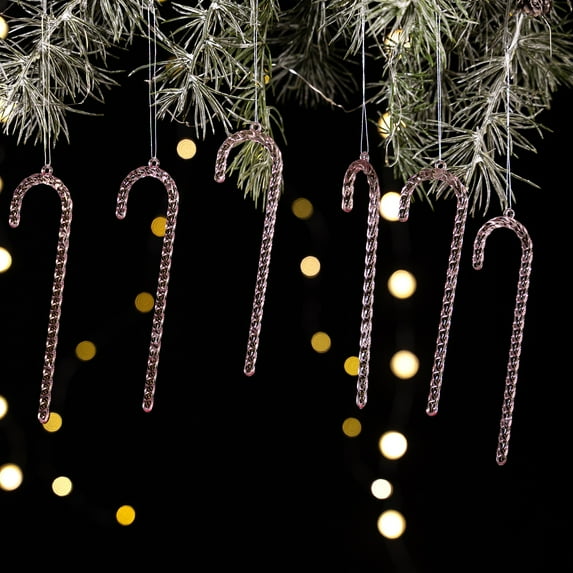 Hometravel Christmas Acrylic Candy Cane Pendant, 14cm Colored Transparent Tree Ornament, Festive Holiday Hanging Decoration