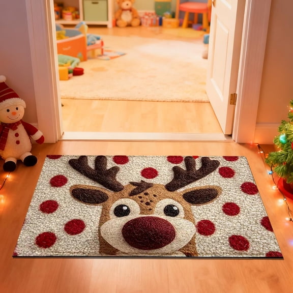 Hometravel Christmas Animals Decorative Doormat, Wear Resistant Entrance Floor Mat, Skid Proof Absorbent Rug for Front Door, Bathroom, Decor