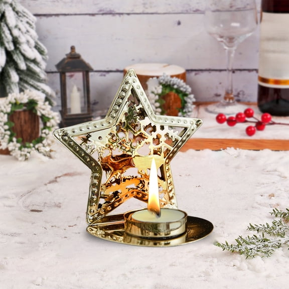 Hometravel Christmas Candlestick Display, Gold Finish Iron Candle Holder, Festive Window Decor with Ornate Design for Holiday Layouts