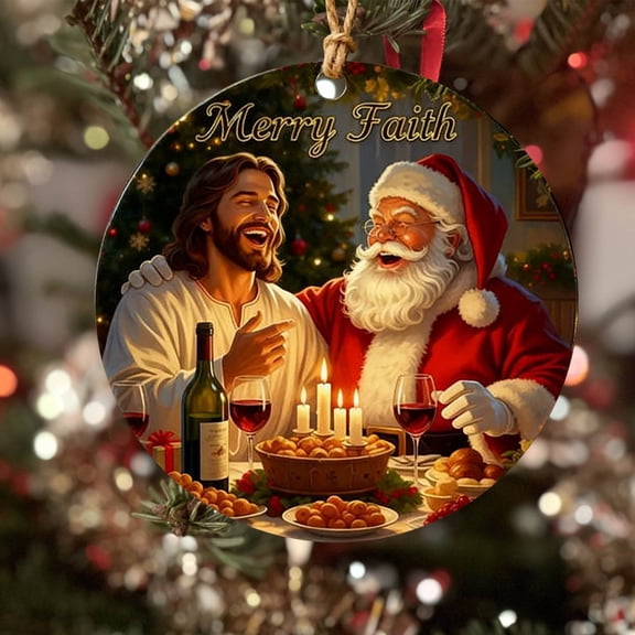 Hometravel Christmas Circular Sign, Santa Claus Holiday Decor, Religious Theme Ornament for Seasonal Display and Decoration