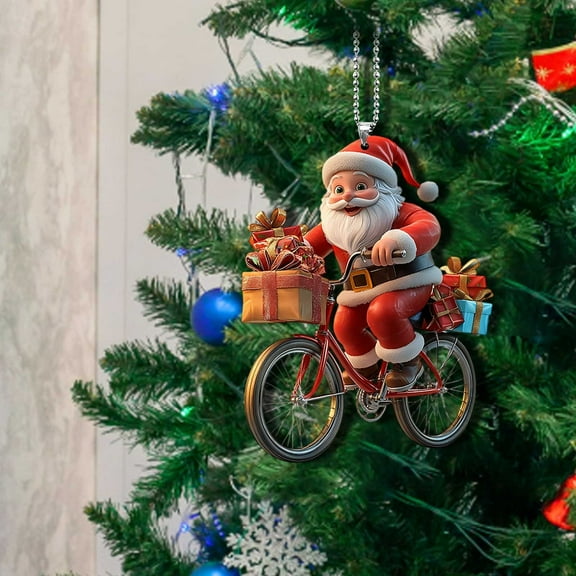 Hometravel Christmas Cyclist Ornament, Acrylic Hanging Pendant with Old Man on Bicycle, Keychain Decor for Car Interior, Backpack, Holiday Gift Accessory