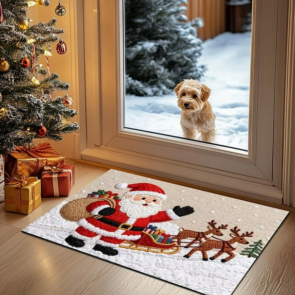 Hometravel Christmas Decor Bath Rug, Knitted Holiday Floor Mat Cover, Absorbent Doormat for Seasonal Home Entrance