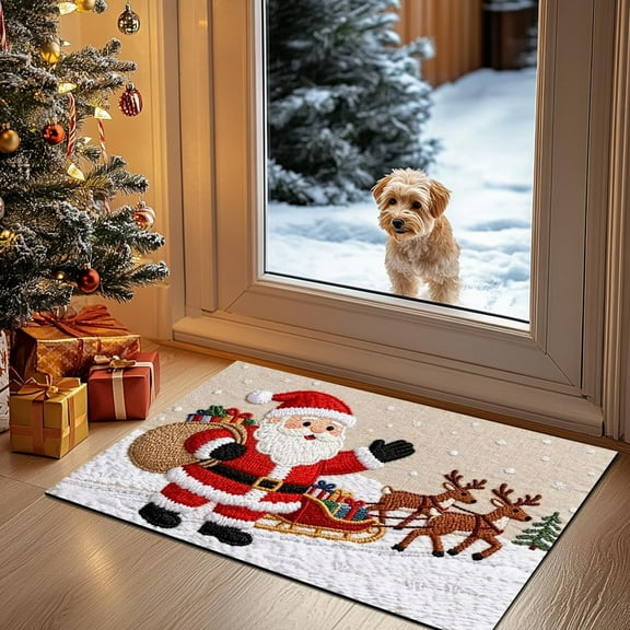 Hometravel Christmas Decor Bath Rug, Knitted Holiday Floor Mat Cover, Absorbent Doormat for Seasonal Home Entrance
