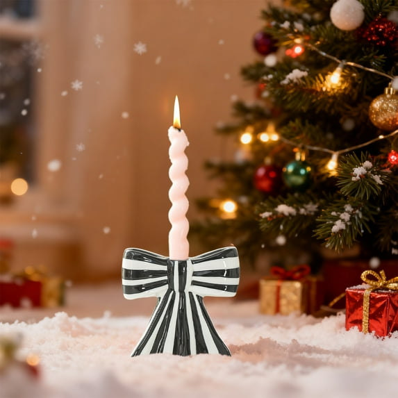 Hometravel Christmas Decorative Candle Base, Bow Pattern Candle Holder Accessory, Festive Tabletop Arrangement for Holiday, Home Ambiance Display