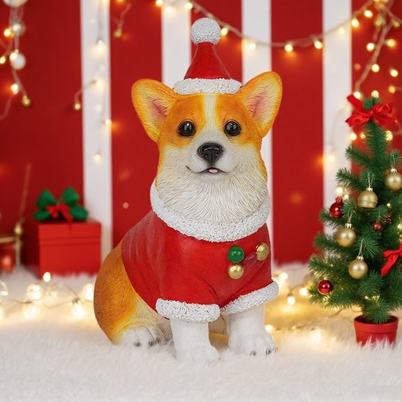 Hometravel Christmas Dog Figurines, Cute Corgi Bichon Labrador Decor with Santa Hats, Holiday Themed Animal Statues for Shelf, Desk, Festive Home Accent