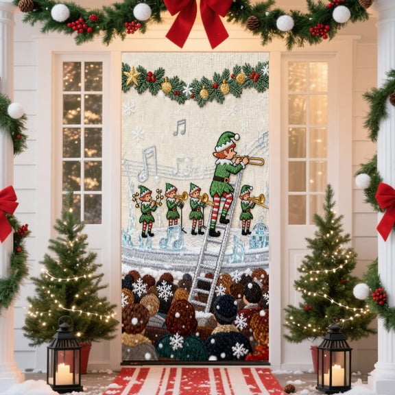 Hometravel Christmas Door Cover Curtain, 35x71 Inch 3D Embroidery Design, Holiday Themed Door Decoration for Wall, Entrance, Party