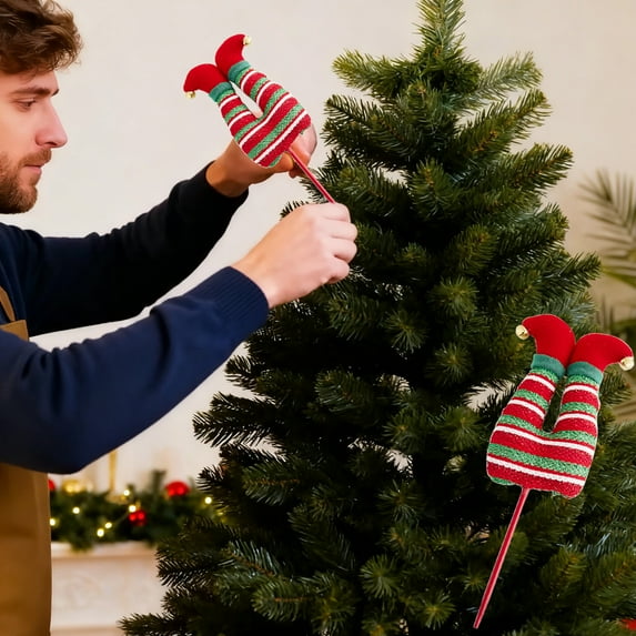 Hometravel Christmas Fabric Elves Leg Decor, Hanging Ornaments for Scene Decoration, Whimsical Elf Leg Design for Holiday Display and Arrangements