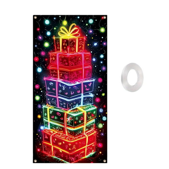 Hometravel Christmas Fluorescent Door Cover, UV Reactive Width Background Banner, Bright Holiday Decoration for Entryway Display