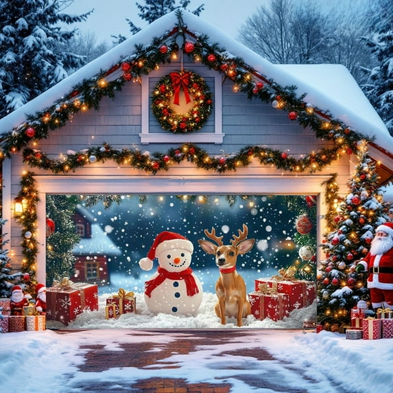 Hometravel Christmas Garage Door Decorations, Large Banner Backdrop for Indoor Outdoor, Hanging Holiday Decor for House Lawn Party Background