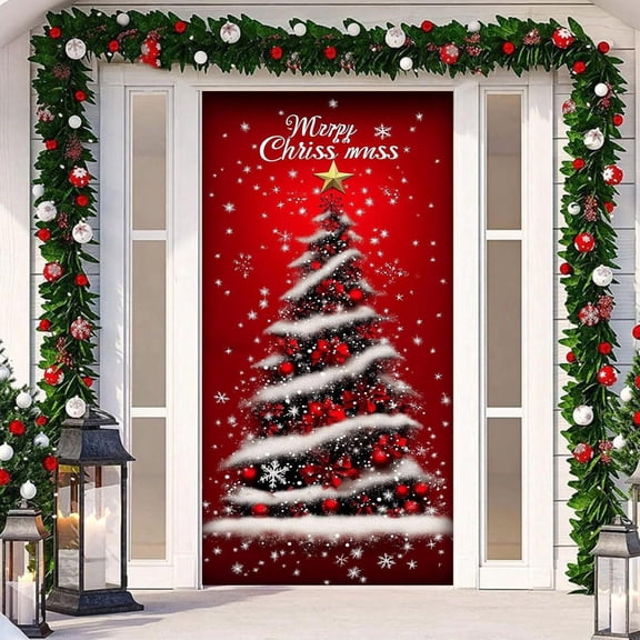 Hometravel Christmas Gingerbread House Door Cover, Holiday Door Curtain for Wall Decor, 35.4x70.8 Inch Festival Party Background, Seasonal Entrance Display Banner