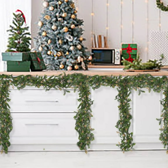Hometravel Christmas Golden Berry Garland, Imitation Pine Needle Vine with Realistic Leaves, Window Frame Door Decor for Holiday Season, Home Display