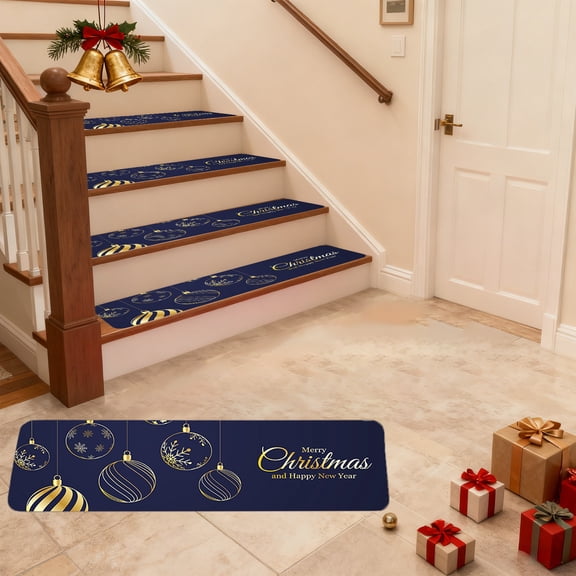 Hometravel Christmas Green Snowflake Stair Tread, Holiday Themed Staircase Mat, Non-Slip Step Cover for Indoor Decor, Safety, Seasonal Display
