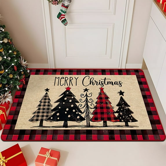 Hometravel Christmas Holiday Doormat, Washable Floor Mat for Kitchen Bedroom Bathroom, Festive Pattern Welcome Mat for Front Door, Indoor Outdoor Decor