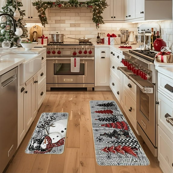 Hometravel Christmas Kitchen Mat Set, Non-Slip Backing Floor Rugs for Entrance, Two-Piece Holiday Decor for Home, Festive Kitchen and Entryway