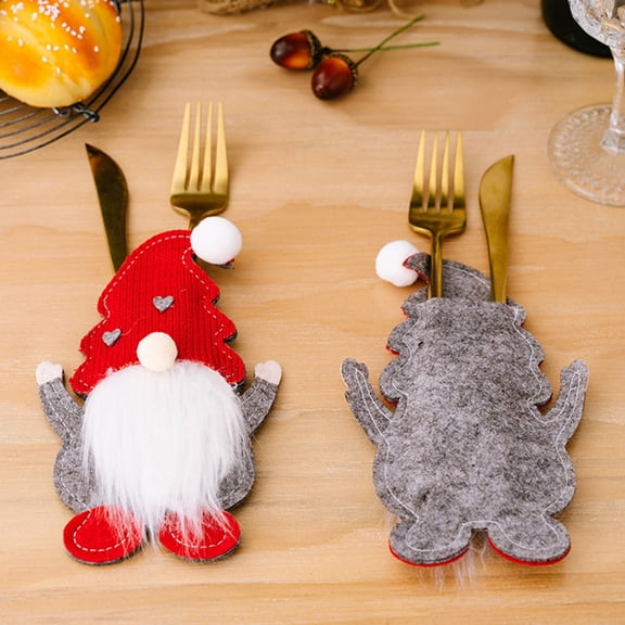 Hometravel Christmas Knife Fork Cover Set, Faceless Old Man Design Tableware Covers, 3D Dwarf Character Utensil Holders for Holiday Table Setting, Party