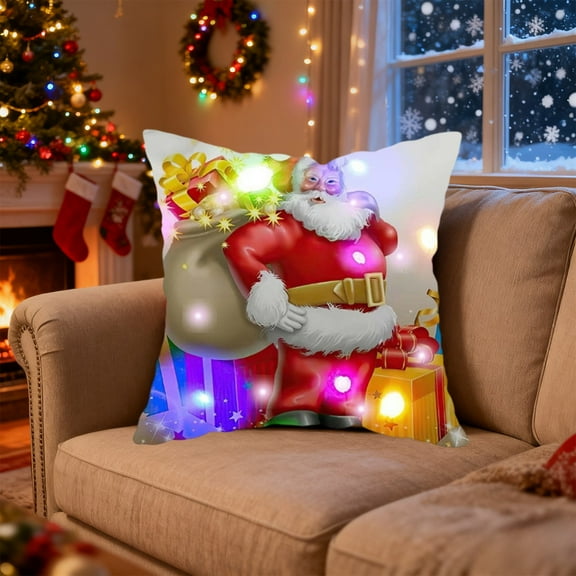 Hometravel Christmas LED Pillows with Lights, Flashing and Steady Two Mode Switching, Printed Sofa Cushions with Battery Operated LED Effects