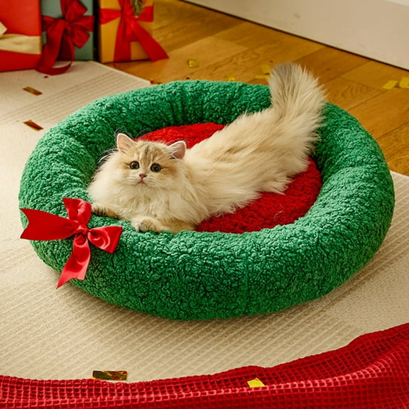 Hometravel Christmas Pet Bed, Washable Indoor Cat House with Warm Padding, Comfortable Winter Dog Bed for Pets, Seasonal Pet House with Holiday Design