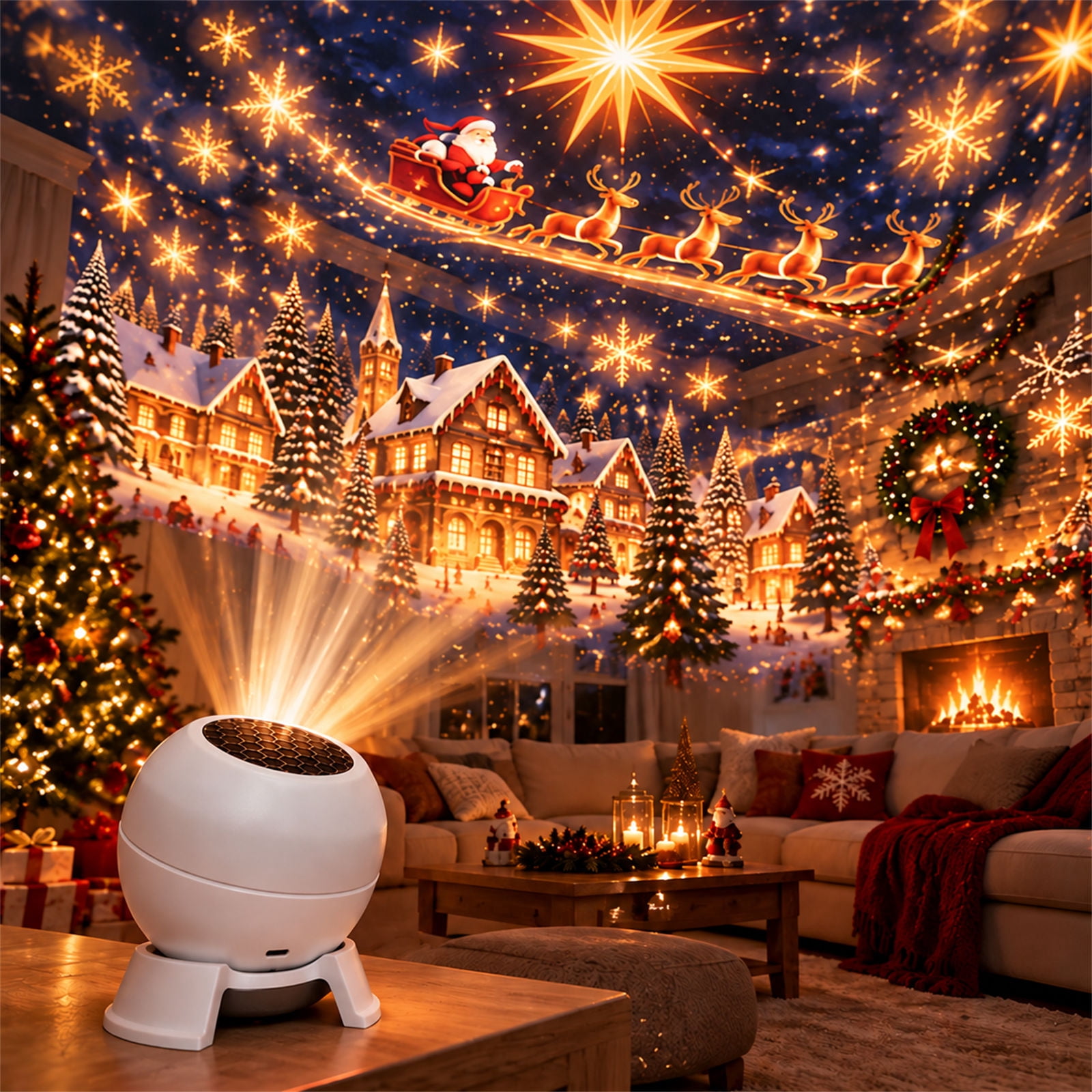 Hometravel Christmas Projector Night Light, Magical Santa Sleigh ...