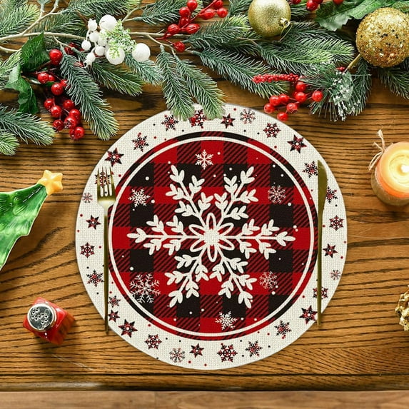 Hometravel Christmas Snowman Round Placemats, Insulated Table Protection Mats, Holiday Themed Dining Decor for Kitchen, Table, Party Settings
