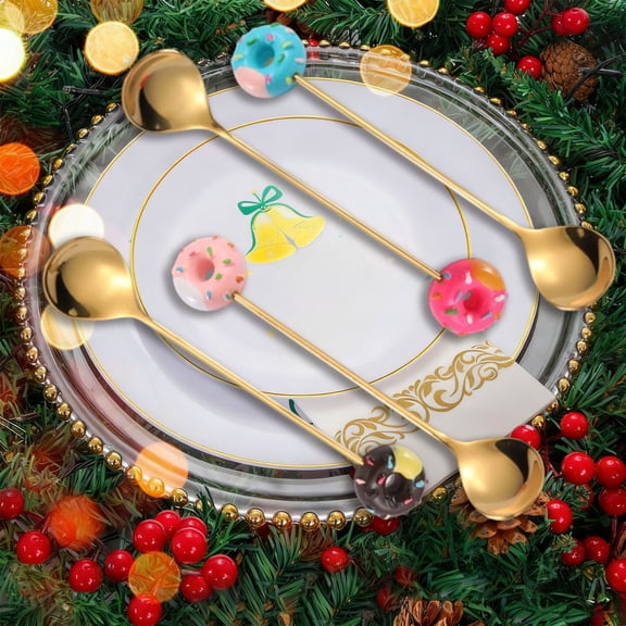 Hometravel Christmas Spoon and Fork Set, Stainless Steel Donut Design Utensils, Dessert Cutlery with Hanging Feature for Gift, Dining
