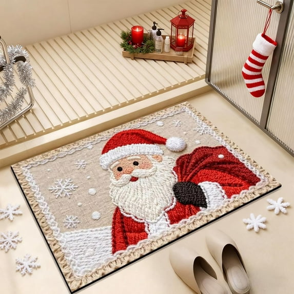 Hometravel Christmas Themed Bath Rug, Knitted Holiday Floor Mat Carpet, Seasonal Decor Bathroom Mat for Front Door Kitchen