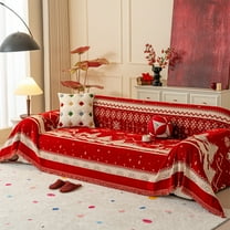 Hometravel Christmas Themed Sofa Cover, Red Festive Furniture Protector, Holiday Patterned Decorative Throw for Living Room Seasonal Decor