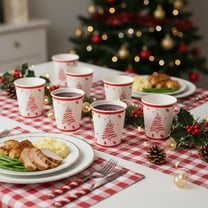 Hometravel Christmas Tree Paper Cups, Festive Red Pattern Disposable Drinkware, 16-Count Durable Cups for Beverages and Party Events
