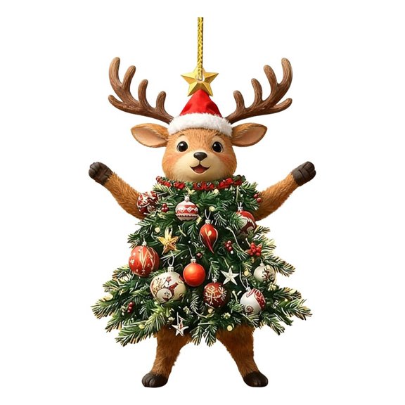 Hometravel Christmas Tree Pendants Decorations, 2D Flat Printing Acrylic Small Ornaments, Lightweight Hanging Baubles for Holiday Tree and Home Decor