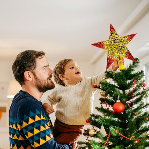 Hometravel Christmas Tree Topper Star, 3D Hollow Metal Treetop Decoration, 5-Point Red Star Ornament for Christmas Tree Finishing and Holiday Decor