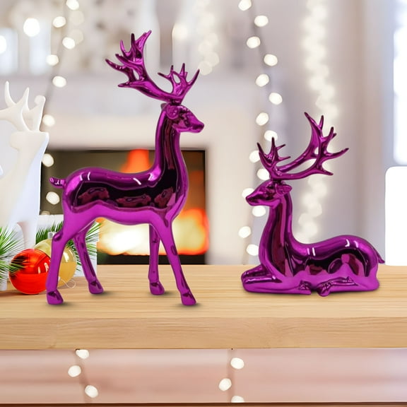 Hometravel Colorful Deer Pair Cabinet Decor, Vibrant Animal Themed Room Ornaments, Duo Deer Figures for Living Room and Entertainment Center Display