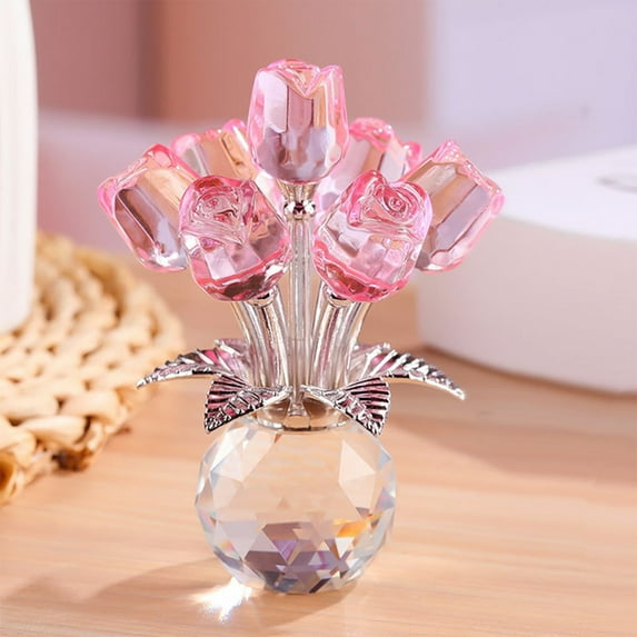 Hometravel Crystal Rose Bouquet, Transparent Glass Rose Flower Arrangement for Home Decor, Decorative for Special Occasions and Display