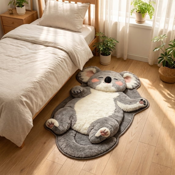 Hometravel Cute Kitten-Shaped Floor Mat, Washable Plush Area Rug 16x47 Inch, Non-Slip Soft Carpet for Bedroom, Living Room, Entryway