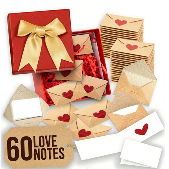 Hometravel DIY Love Notes Box, Mini Blank Cards and Envelopes Set for Writing Messages, Valentine's Day Stationery Kit with Heart Stickers and Decorative Packaging