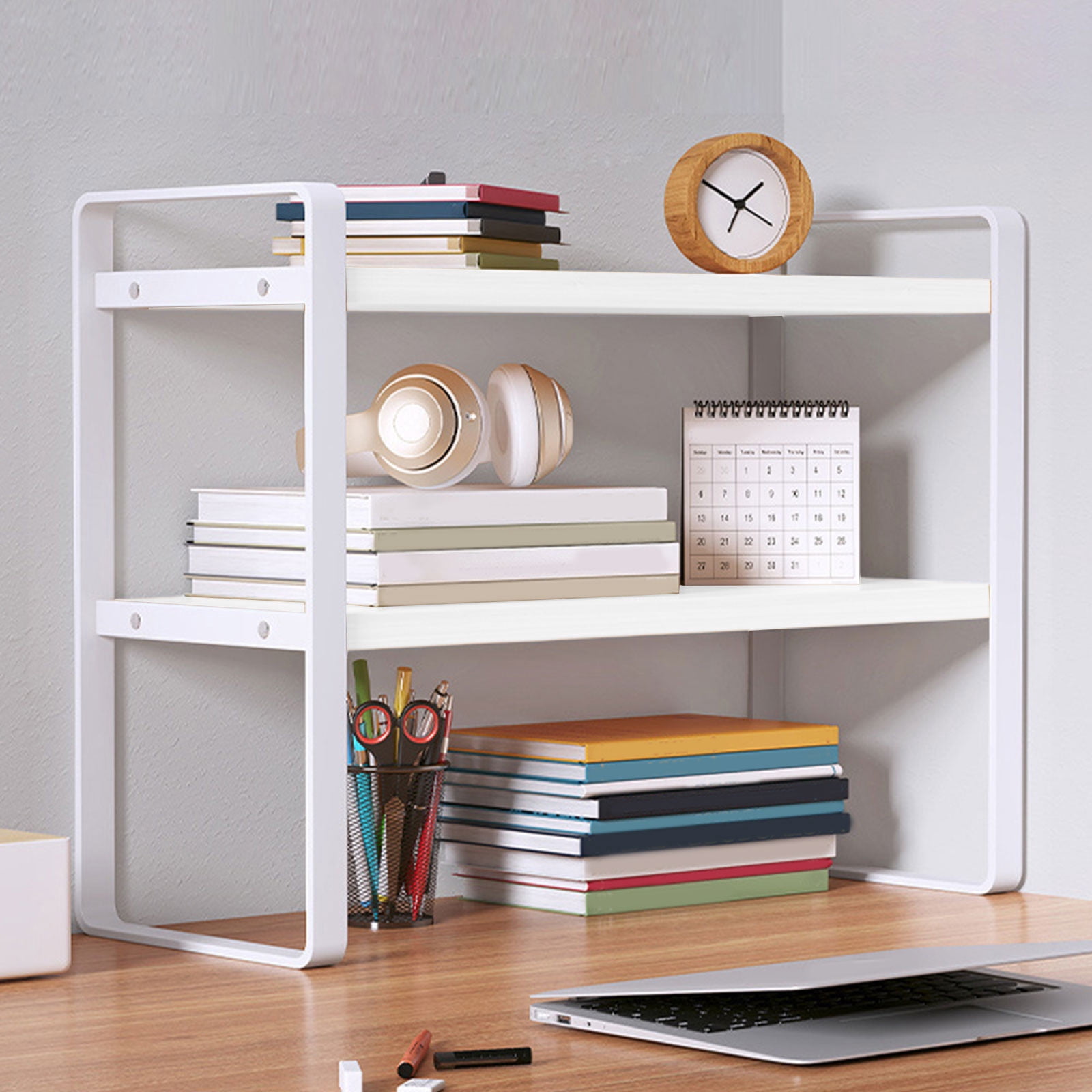 Hometravel Double-Tier Desktop Storage Shelf, Student Desk Organizer for Office Computer Desk, Tiered Cabinet for Books, Supplies, Home Office